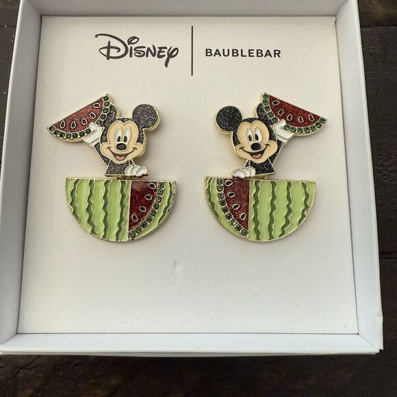 Baublebar X Disney Mickey Mouse Enamel Watermelon Dangle Earrings Summer New - Picture 1 of 3